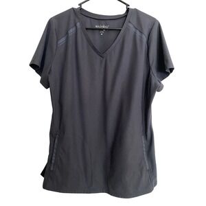 Scrubology Womens XL Gray V Neck Short Sleeve Scrub Top, Side Slit Pockets
